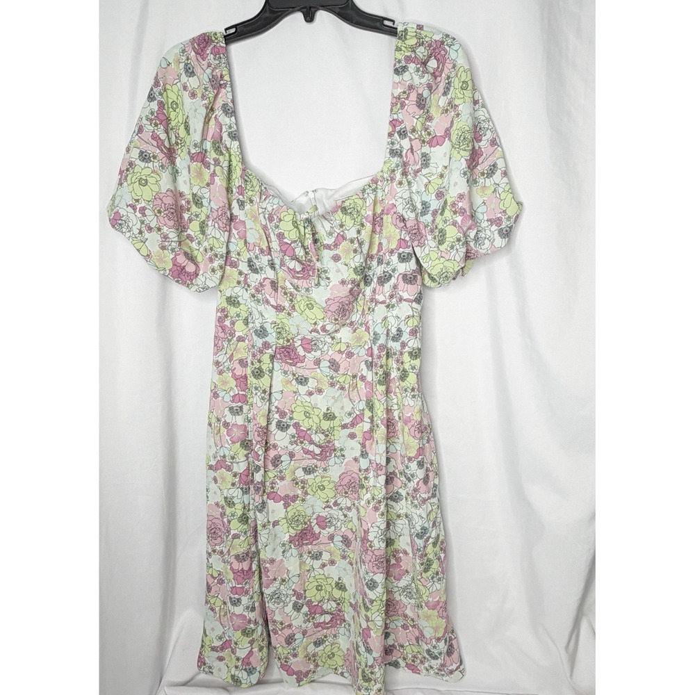 BCBGeneration Pastel Floral Milkmaid Puff Sleeve Cottagecore Dress Open Back 10